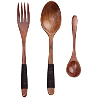Cosyland Tenedor de cucharas de Madera- 3 Paquetes de cucharas- Cuchara de Sopa- Cuchara de café- vajilla ecológica con…